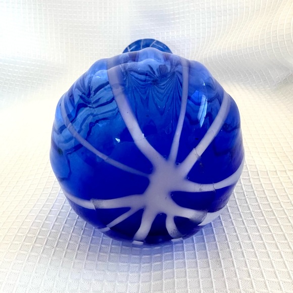 Rare Vintage Cobalt Blue Bottle Vase Candleholder Italy Handblown Glass Twisted - Picture 2 of 3